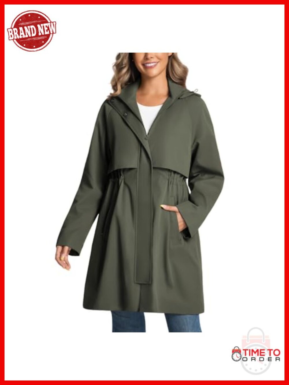 Women's Water Resistant Rain Jacket Trench Coat Detachable Hood Windproof